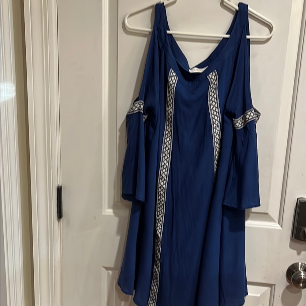 Entro Shoulder Dress with Patterned Trim